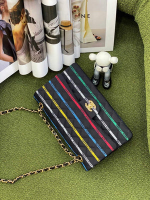 Chanel A01112 Classic Handbag Cotton Goldtone Multicolor and Black - Default Title - View 6