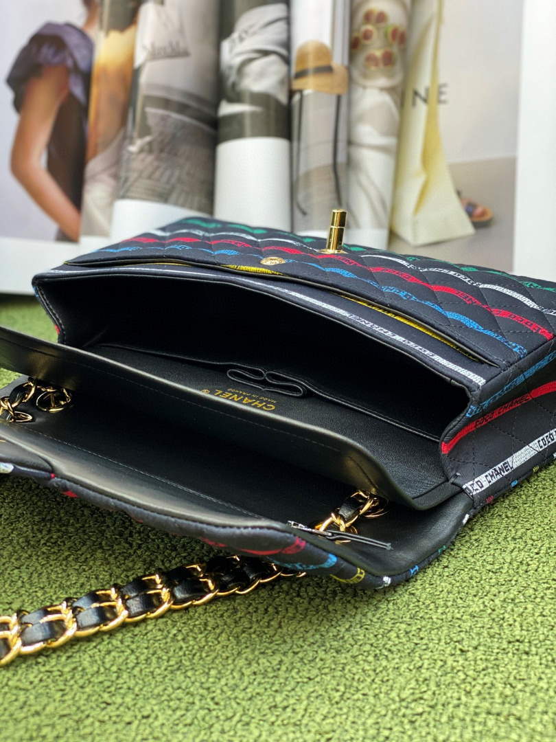 Chanel A01112 Classic Handbag Cotton Goldtone Multicolor and Black - Default Title - View 7