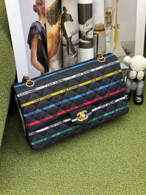 Chanel A01112 Classic Handbag Cotton Goldtone Multicolor and Black - Default Title - View 8