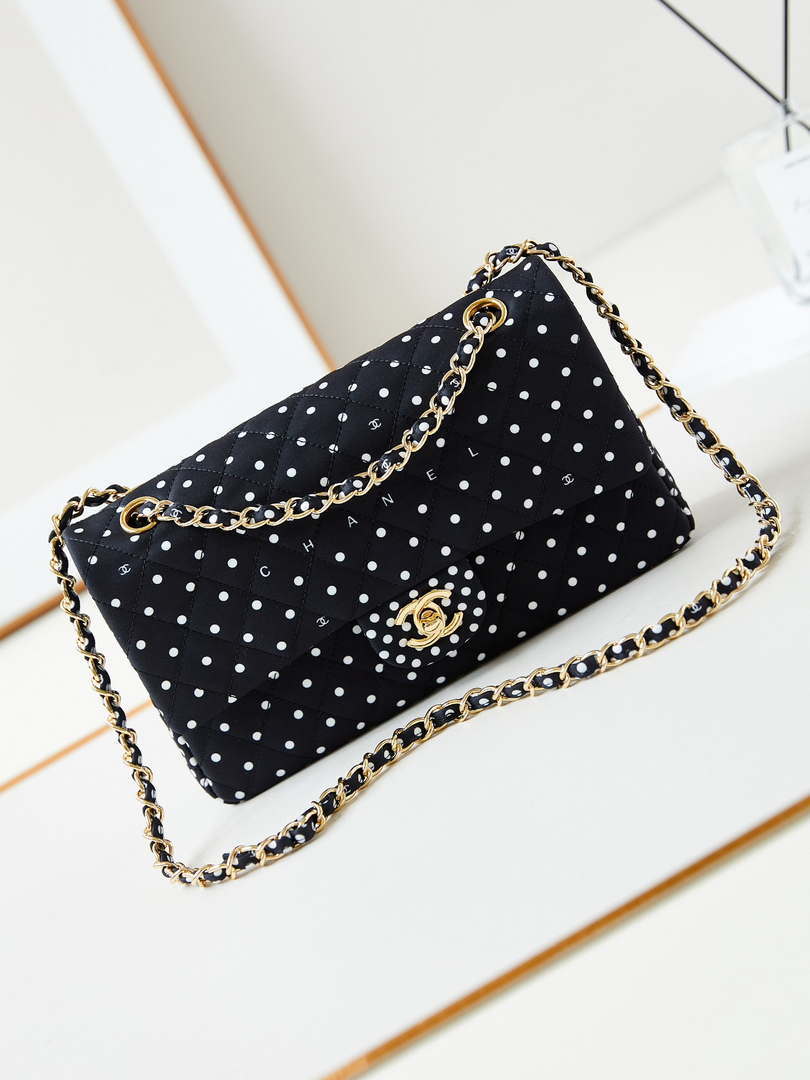 Chanel A01112 Flap Black Fabric Printed with white raindrops - Default Title - View 1