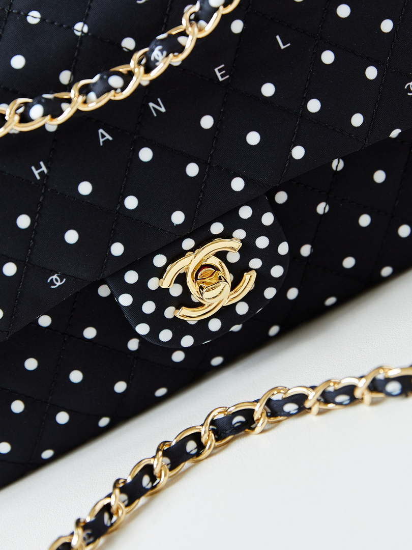 Chanel A01112 Flap Black Fabric Printed with white raindrops - Default Title - View 2