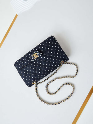 Chanel A01112 Flap Black Fabric Printed with white raindrops - Default Title - View 7