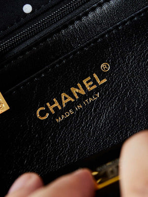 Chanel A01112 Flap Black Fabric Printed with white raindrops - Default Title - View 8