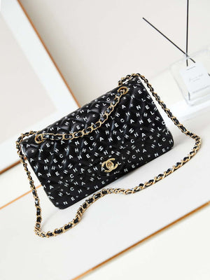 Chanel A01112 Flap Black Lambskin Printed with white CC logo - Default Title - View 1