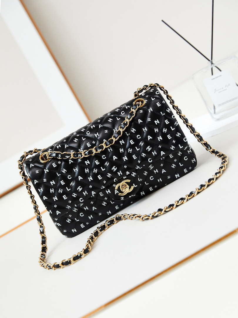 Chanel A01112 Flap Black Lambskin Printed with white CC logo - Default Title - View 1