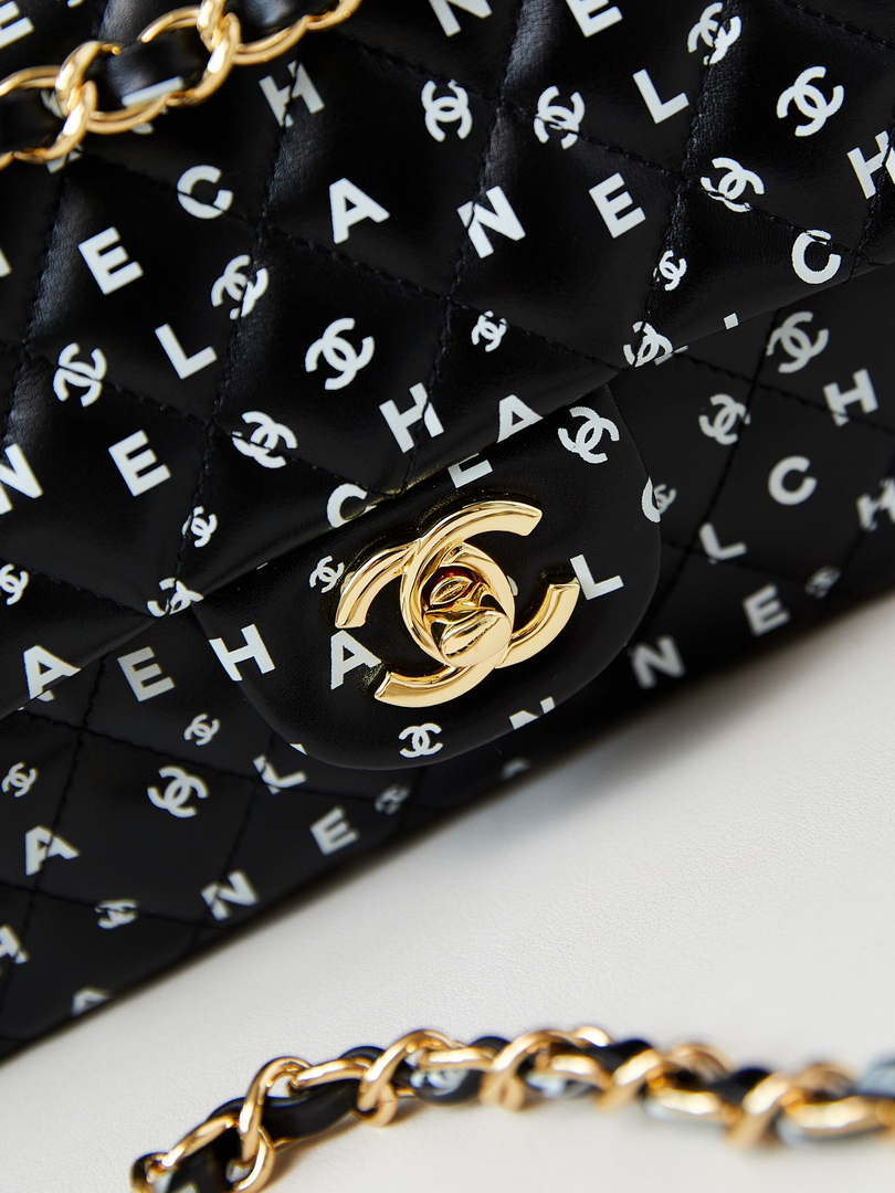 Chanel A01112 Flap Black Lambskin Printed with white CC logo - Default Title - View 2