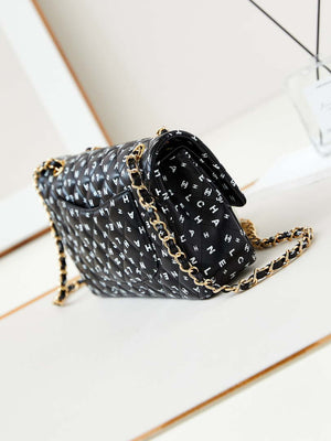 Chanel A01112 Flap Black Lambskin Printed with white CC logo - Default Title - View 4