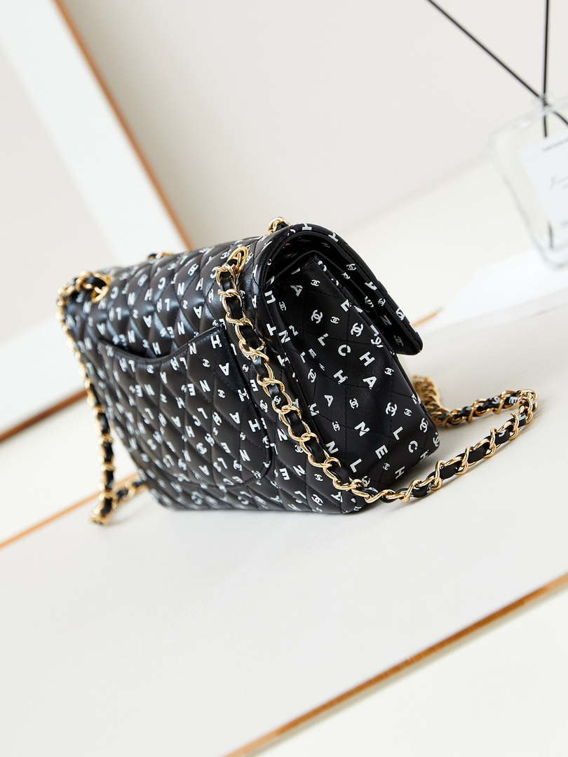 Chanel A01112 Flap Black Lambskin Printed with white CC logo - Default Title - View 4