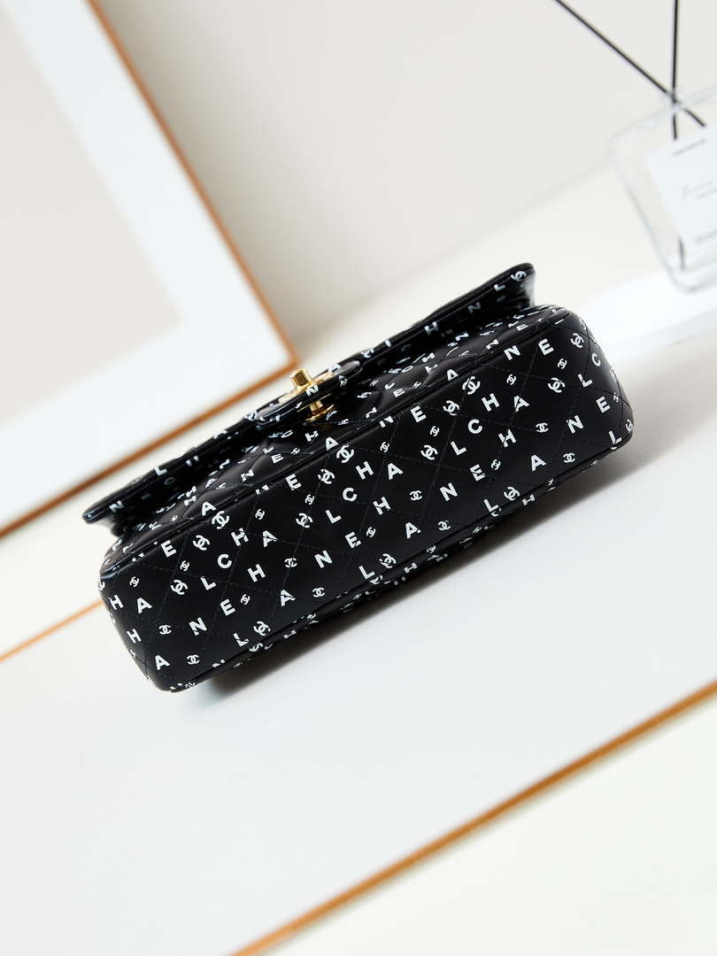 Chanel A01112 Flap Black Lambskin Printed with white CC logo - Default Title - View 5