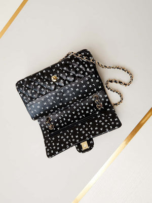 Chanel A01112 Flap Black Lambskin Printed with white CC logo - Default Title - View 6