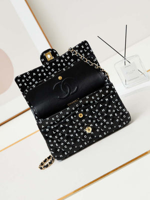 Chanel A01112 Flap Black Lambskin Printed with white CC logo - Default Title - View 7