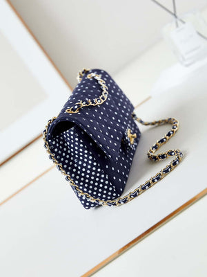 Chanel A01112 Flap Blue Fabric Printed with white raindrops - Default Title - View 3