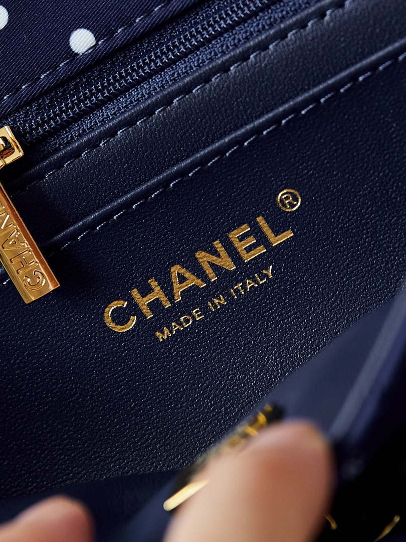 Chanel A01112 Flap Blue Fabric Printed with white raindrops - Default Title - View 8