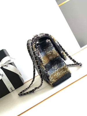 Chanel A01112 Flap Classic 11.12 Handbag 24S letter shape Black shiny sequin - Default Title - View 3