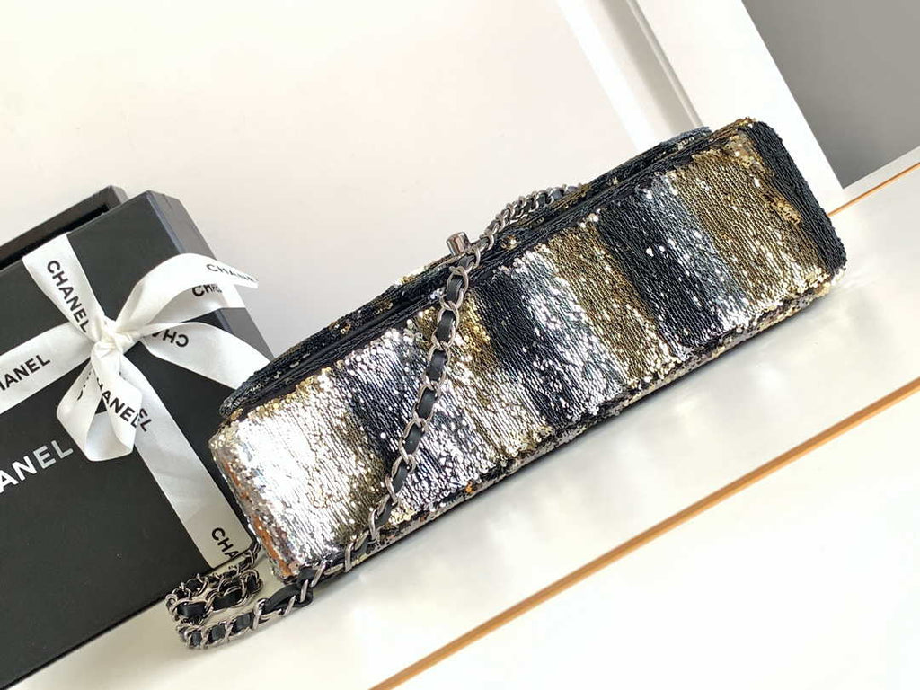Chanel A01112 Flap Classic 11.12 Handbag 24S letter shape Black shiny sequin