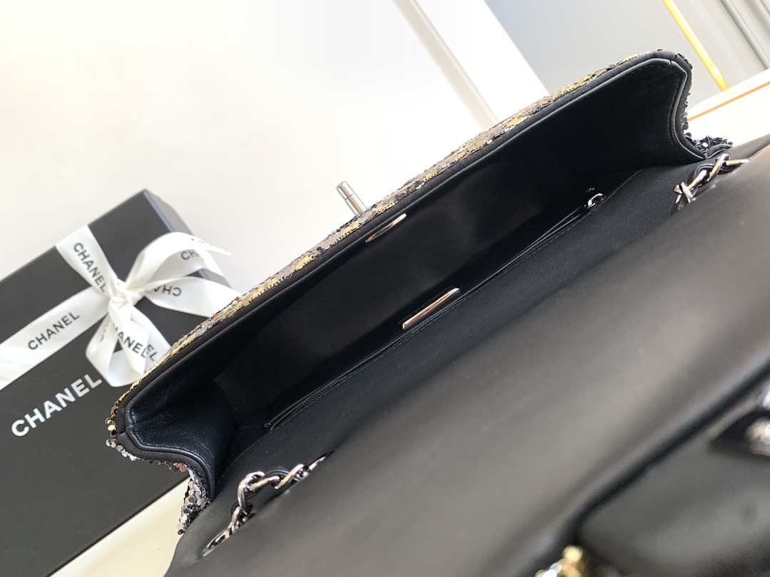 Chanel A01112 Flap Classic 11.12 Handbag 24S letter shape Black shiny sequin - Default Title - View 8