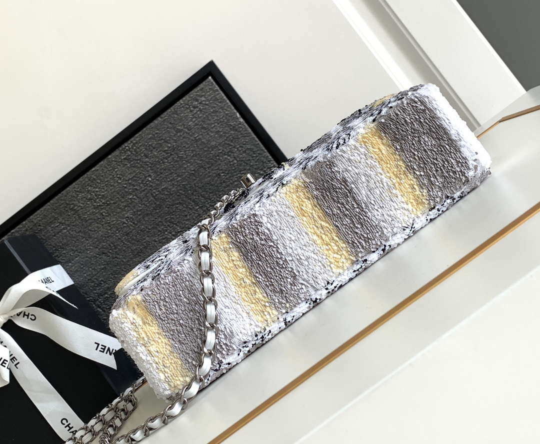 Chanel A01112 Flap Classic 11.12 Handbag 24S letter shape Silver shiny sequin