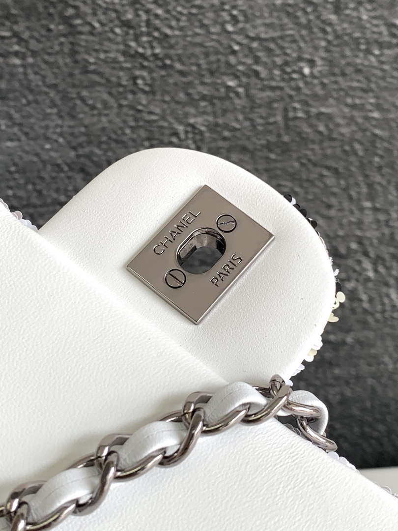 Chanel A01112 Flap Classic 11.12 Handbag 24S letter shape Silver shiny sequin - Default Title - View 7
