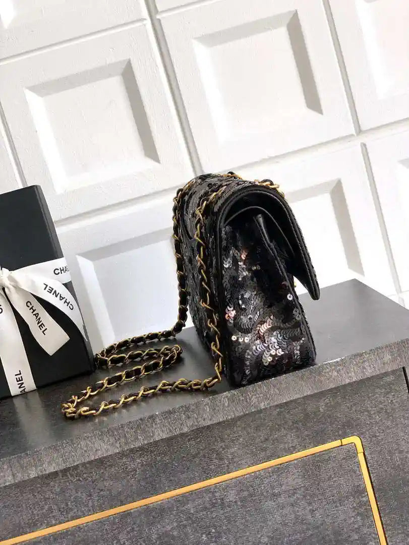 Chanel A01112 Flap Classic 11.12 Handbag 25S Black shiny sequin