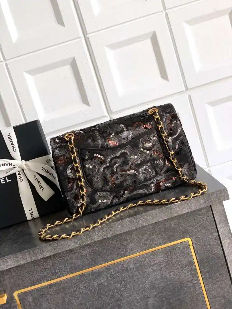 Chanel A01112 Flap Classic 11.12 Handbag 25S Black shiny sequin