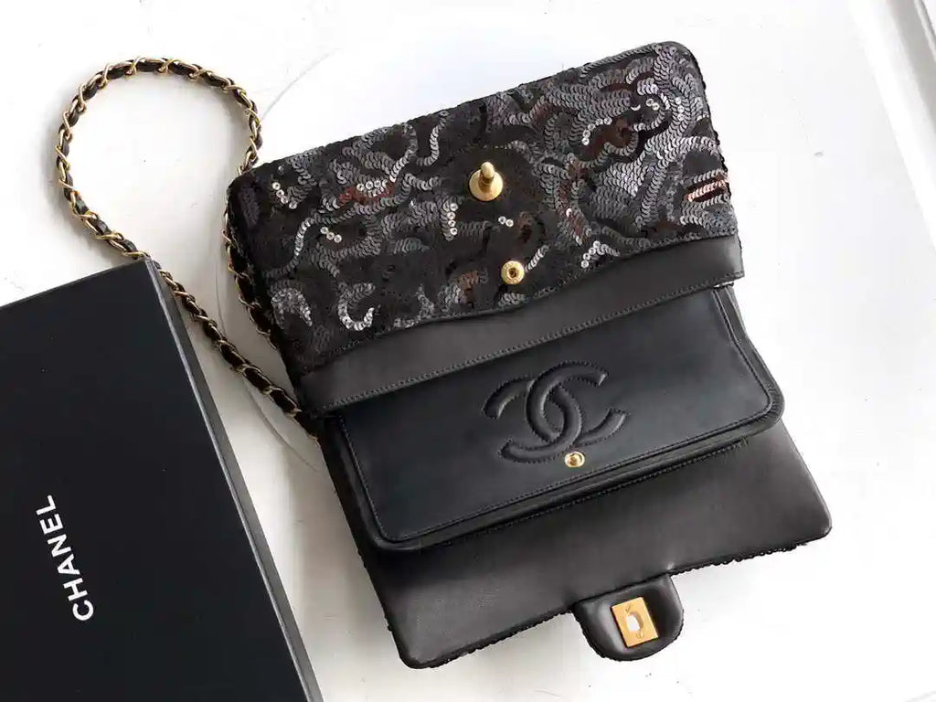 Chanel A01112 Flap Classic 11.12 Handbag 25S Black shiny sequin
