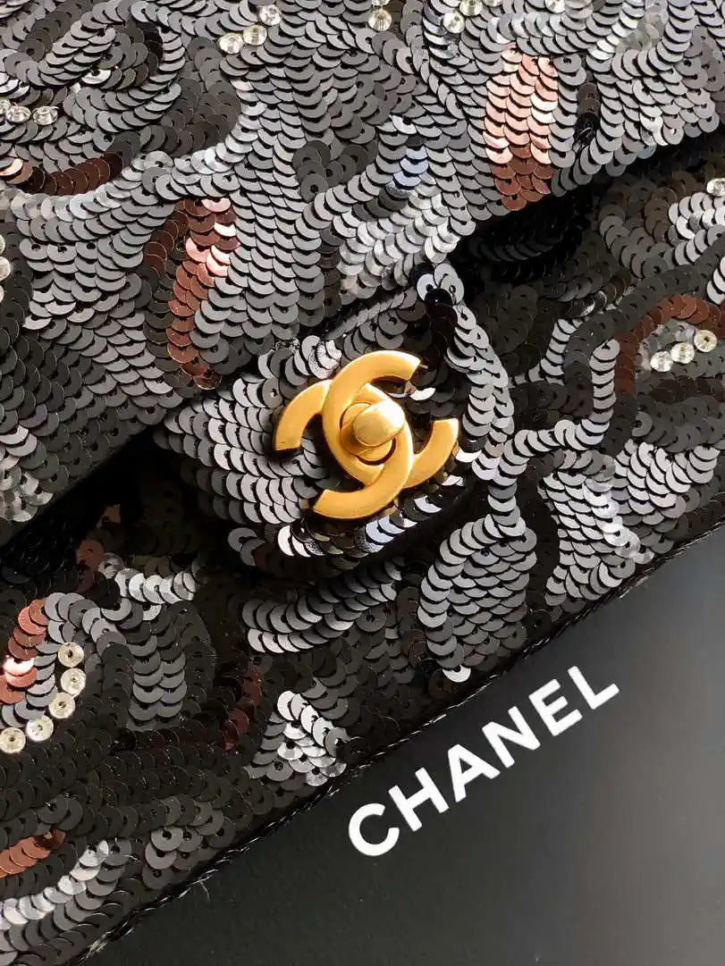Chanel A01112 Flap Classic 11.12 Handbag 25S Black shiny sequin