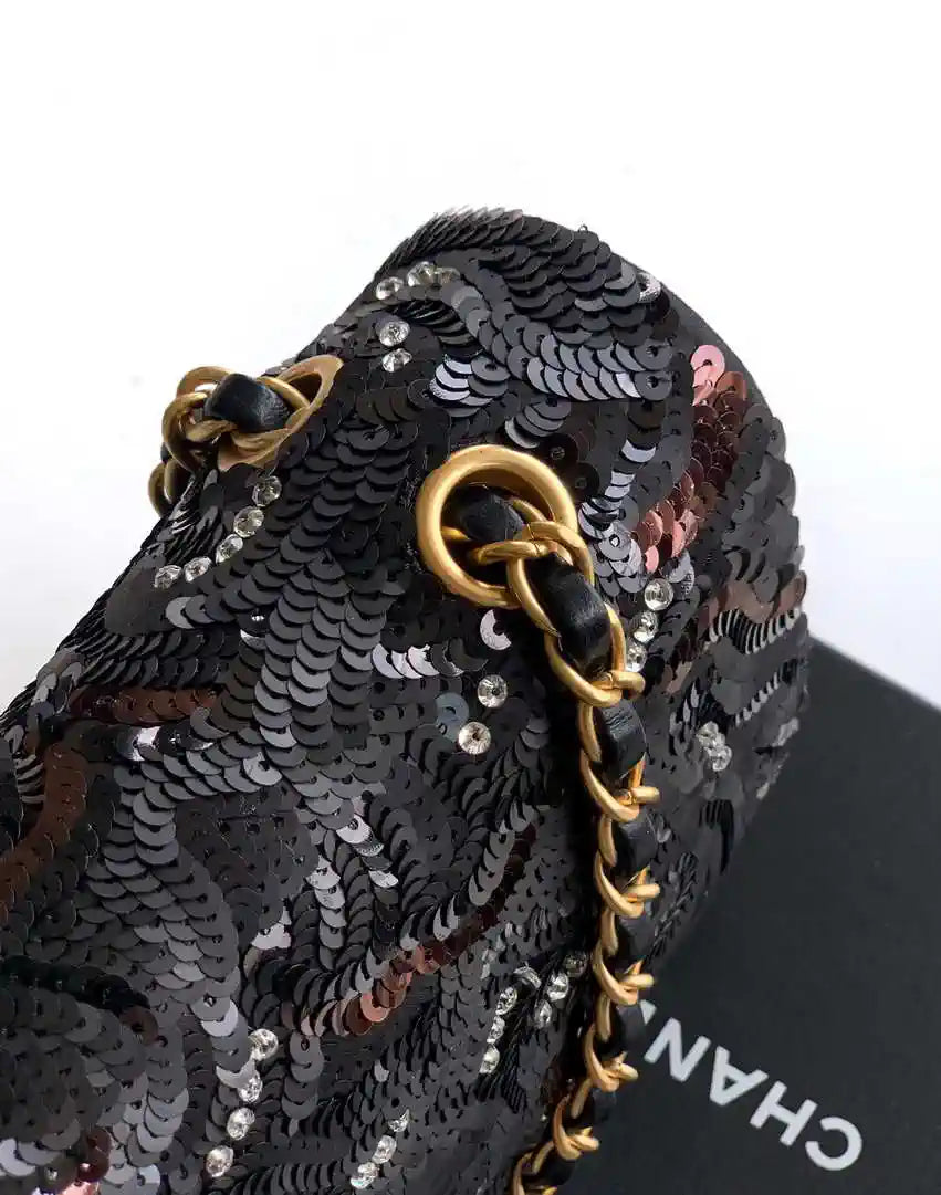 Chanel A01112 Flap Classic 11.12 Handbag 25S Black shiny sequin