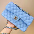 Chanel A01112 Flap Classic 11.12 Handbag Calfskin Gold Light Blue - Default Title - View 1