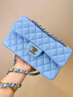 Chanel A01112 Flap Classic 11.12 Handbag Calfskin Gold Light Blue - Default Title - View 1