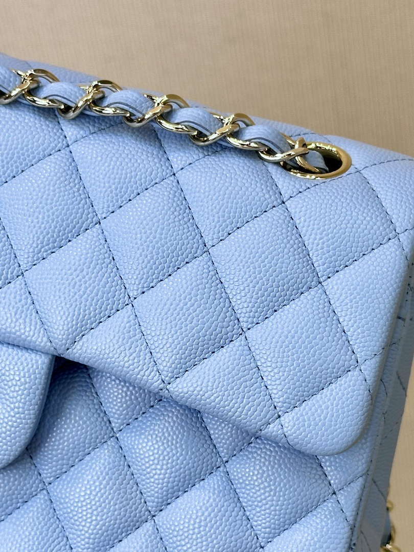 Chanel A01112 Flap Classic 11.12 Handbag Calfskin Gold Light Blue