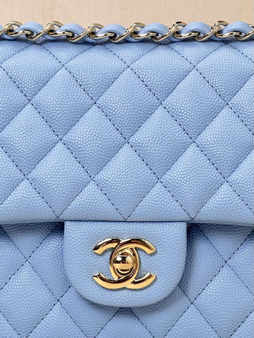 Chanel A01112 Flap Classic 11.12 Handbag Calfskin Gold Light Blue