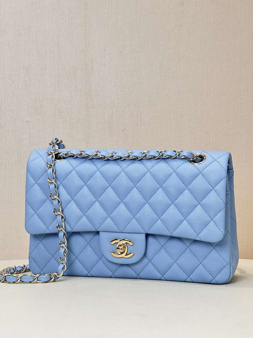 Chanel A01112 Flap Classic 11.12 Handbag Calfskin Gold Light Blue - Default Title - View 12