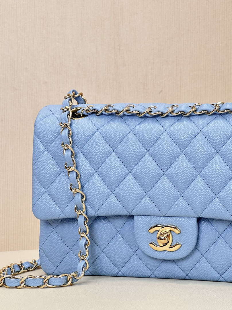Chanel A01112 Flap Classic 11.12 Handbag Calfskin Gold Light Blue