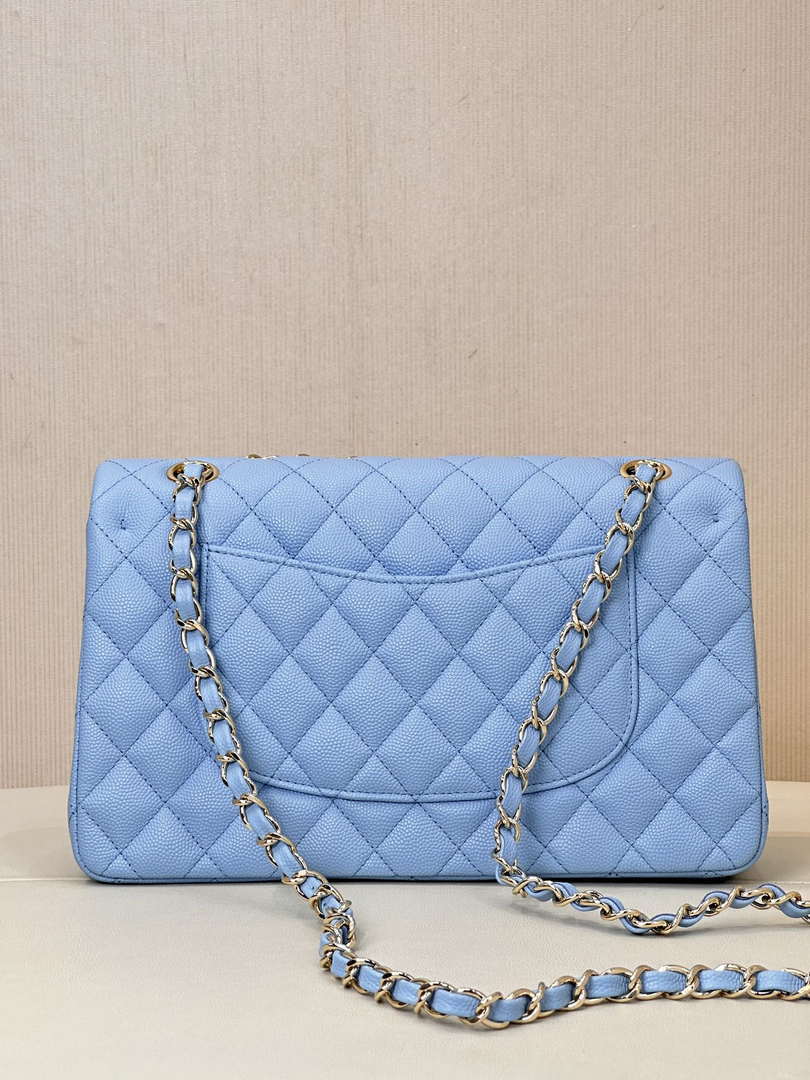 Chanel A01112 Flap Classic 11.12 Handbag Calfskin Gold Light Blue