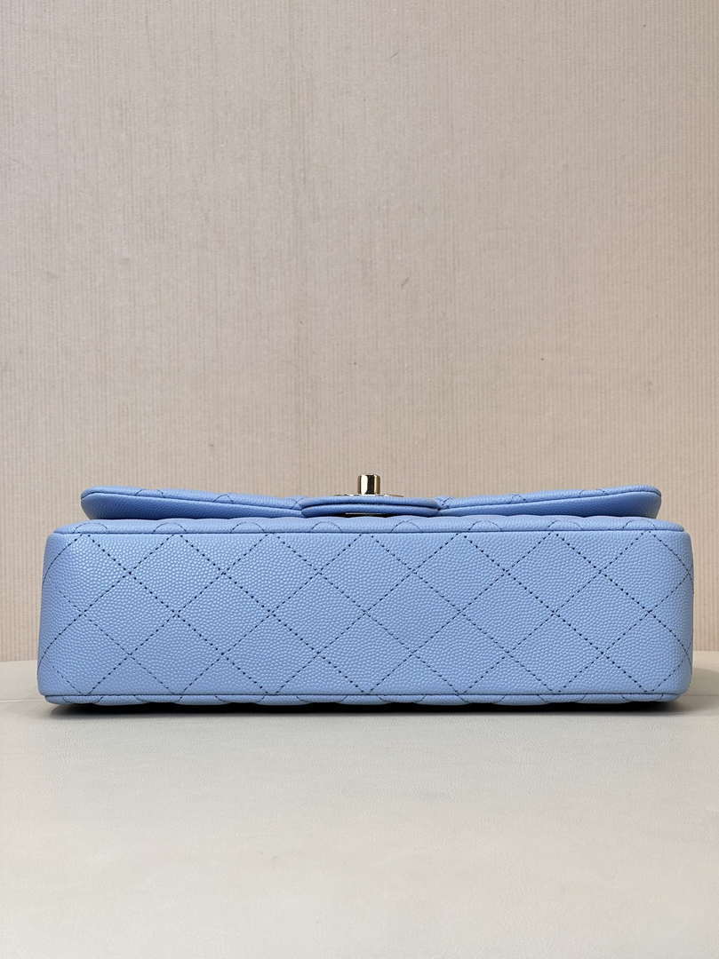 Chanel A01112 Flap Classic 11.12 Handbag Calfskin Gold Light Blue