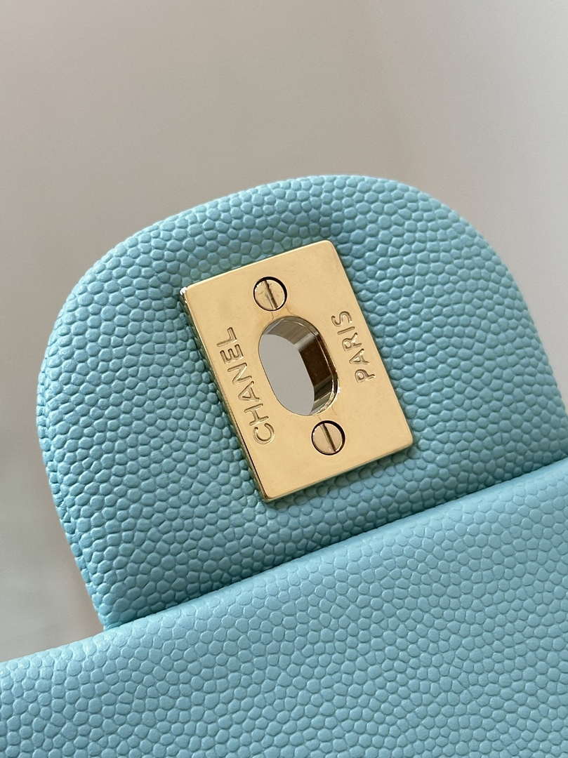 Chanel A01112 Flap Classic 11.12 Handbag Calfskin Gold Sky Blue - Default Title - View 3