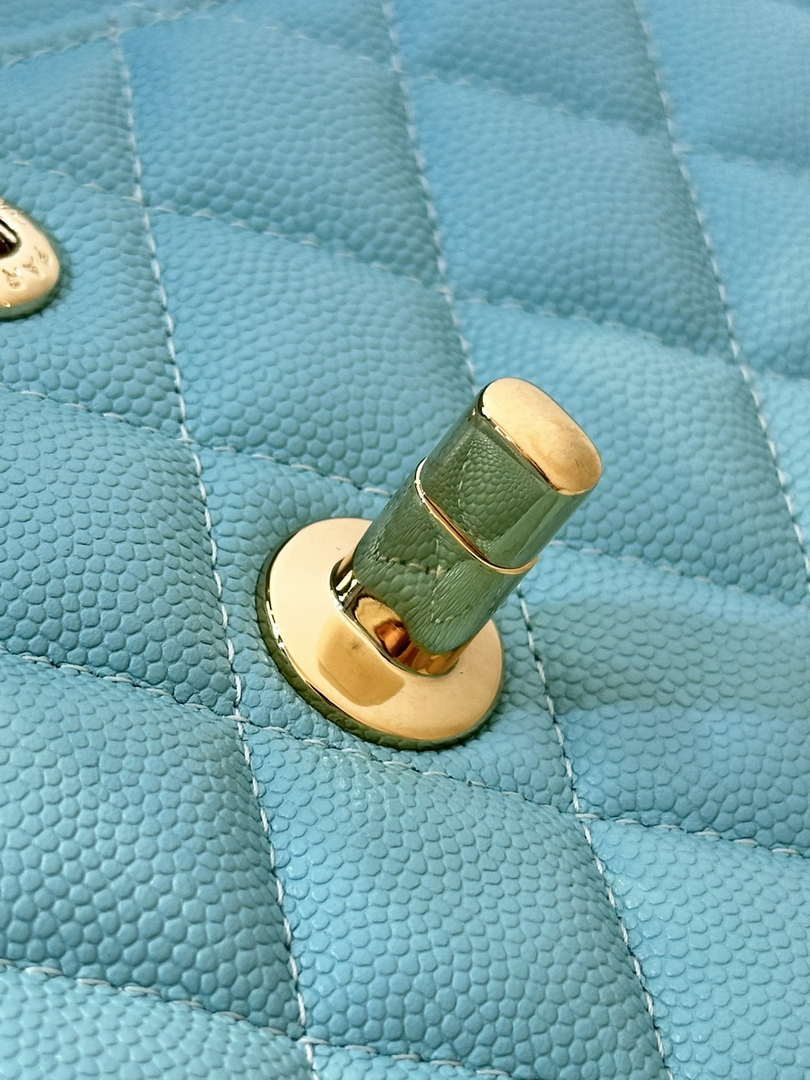 Chanel A01112 Flap Classic 11.12 Handbag Calfskin Gold Sky Blue