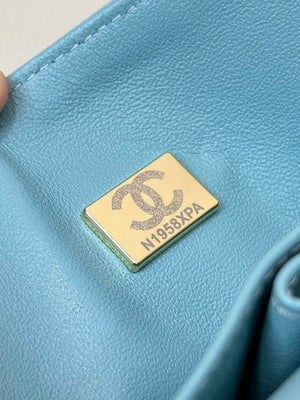 Chanel A01112 Flap Classic 11.12 Handbag Calfskin Gold Sky Blue - Default Title - View 6