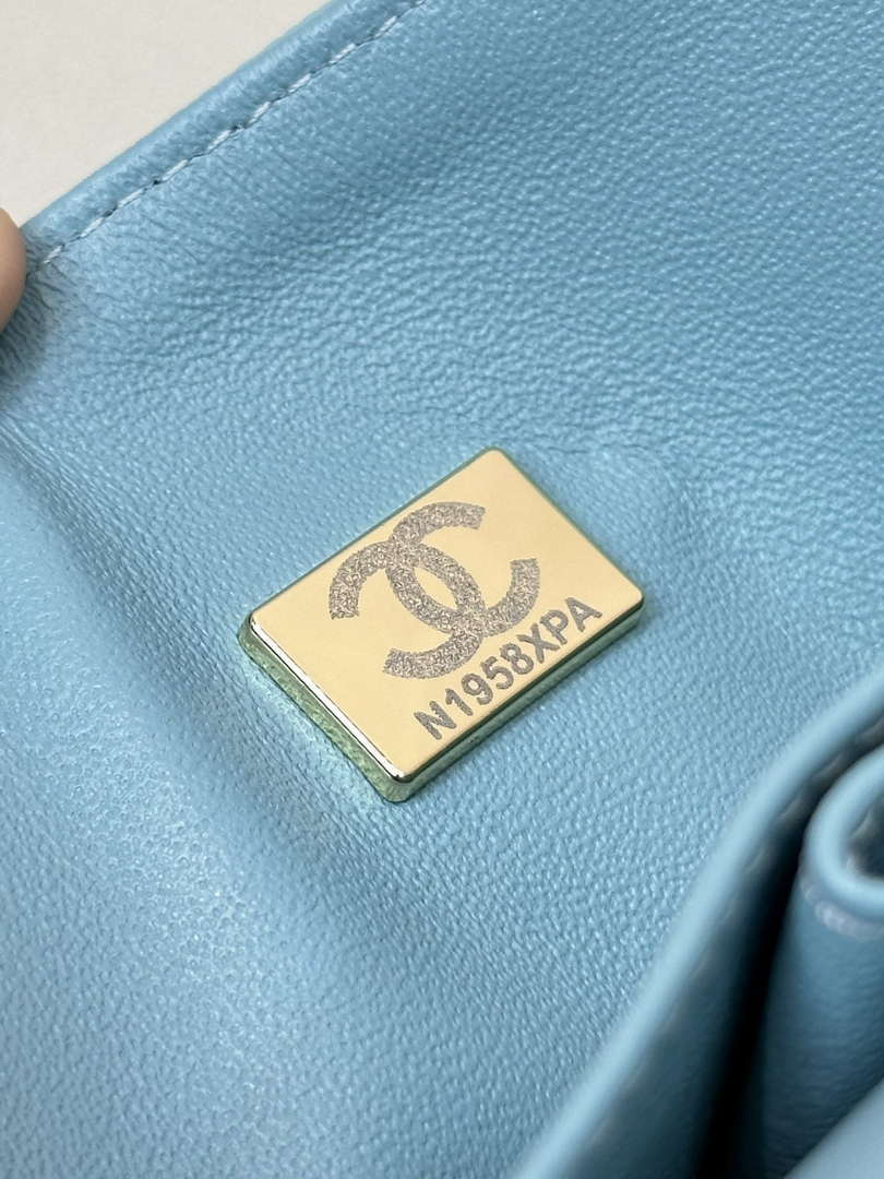 Chanel A01112 Flap Classic 11.12 Handbag Calfskin Gold Sky Blue - Default Title - View 6