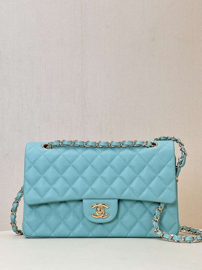 Chanel A01112 Flap Classic 11.12 Handbag Calfskin Gold Sky Blue