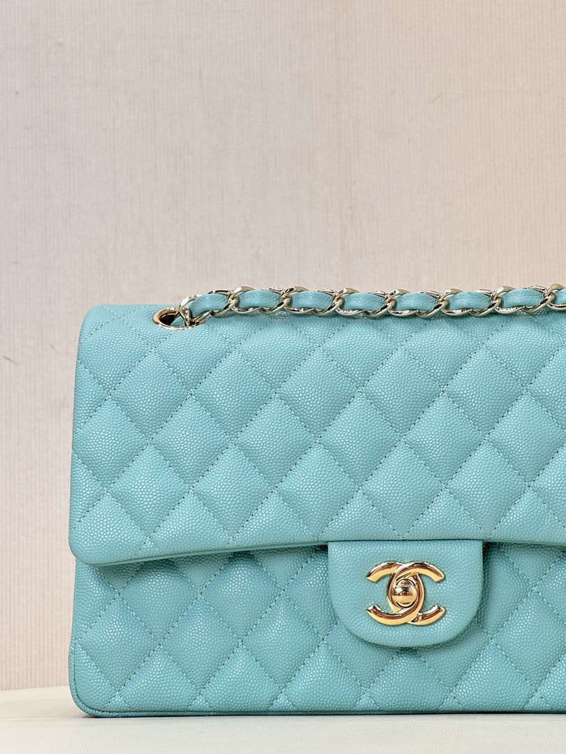 Chanel A01112 Flap Classic 11.12 Handbag Calfskin Gold Sky Blue - Default Title - View 11