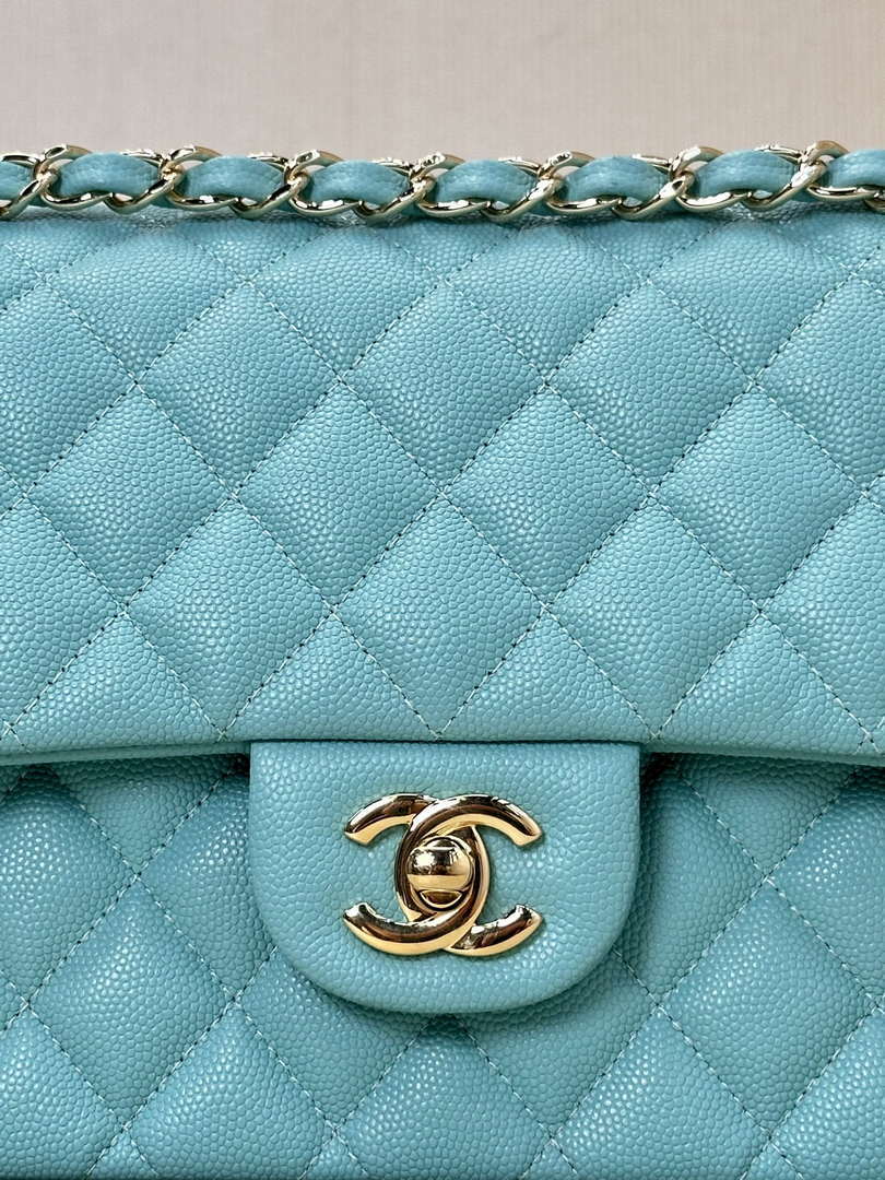 Chanel A01112 Flap Classic 11.12 Handbag Calfskin Gold Sky Blue