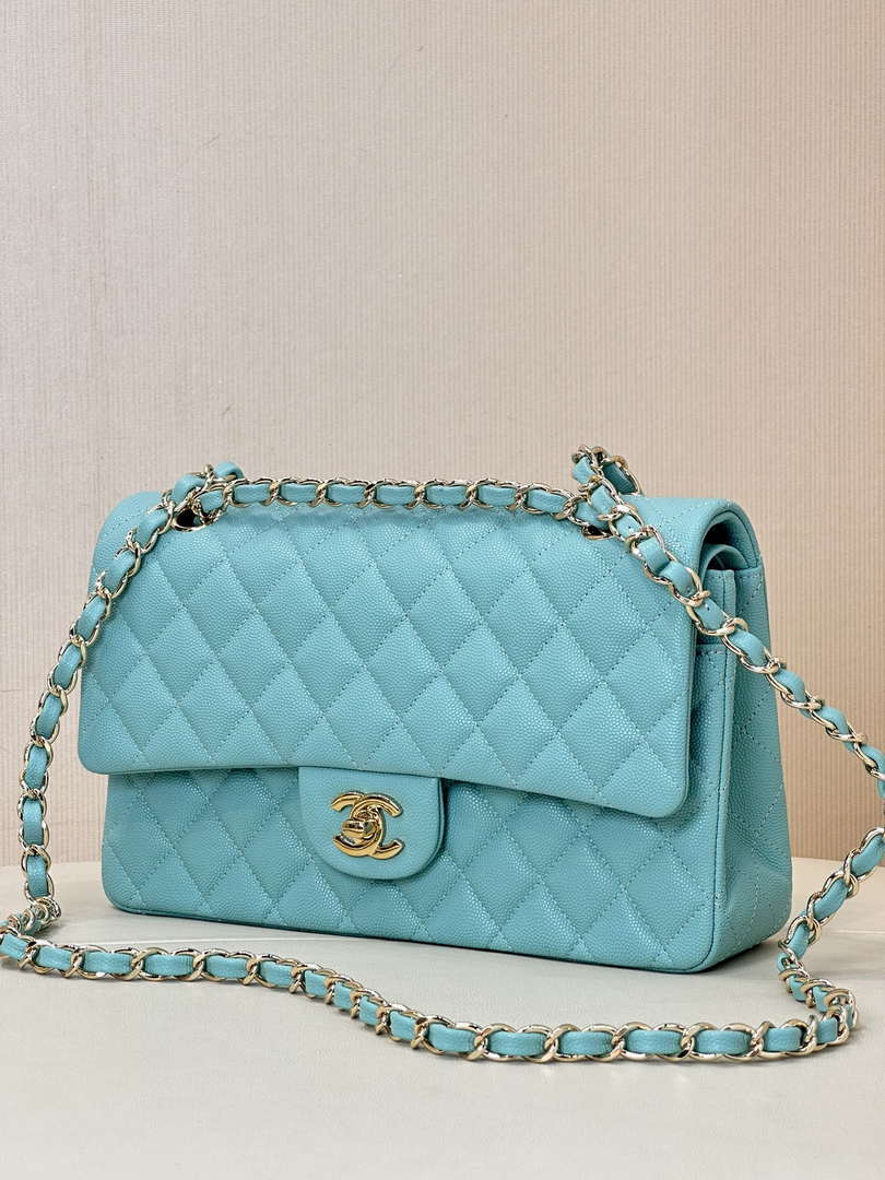 Chanel A01112 Flap Classic 11.12 Handbag Calfskin Gold Sky Blue