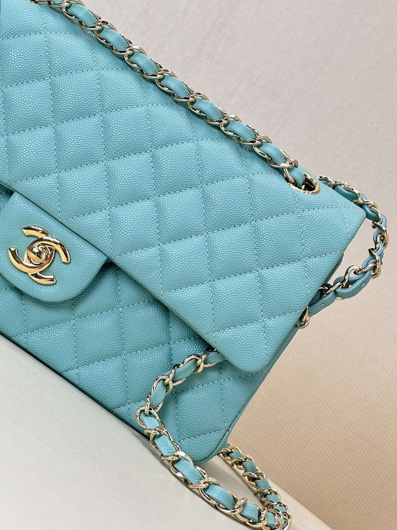 Chanel A01112 Flap Classic 11.12 Handbag Calfskin Gold Sky Blue