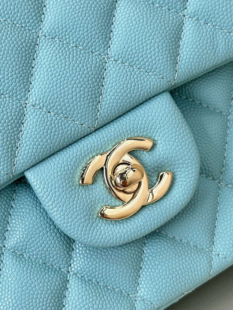 Chanel A01112 Flap Classic 11.12 Handbag Calfskin Gold Sky Blue