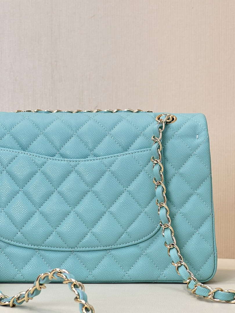 Chanel A01112 Flap Classic 11.12 Handbag Calfskin Gold Sky Blue