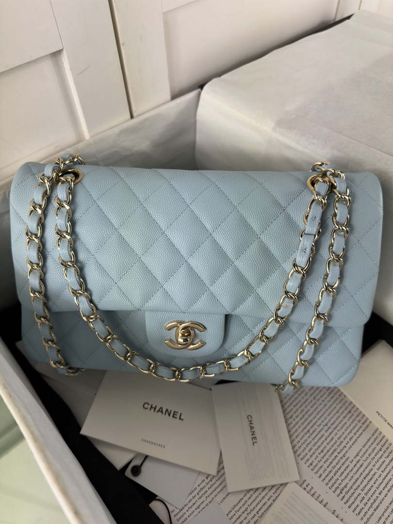 Chanel A01112 Flap Classic 11.12 Handbag Calfskin & Gold-Tone Metal Lake Blue