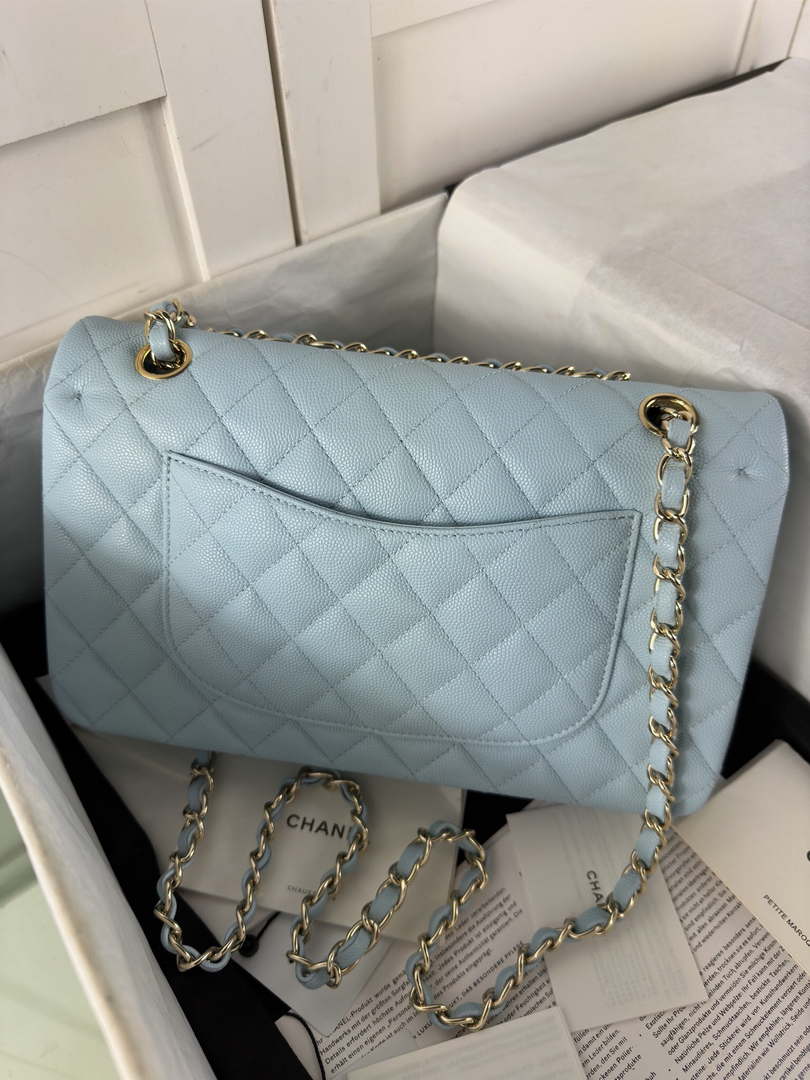 Chanel A01112 Flap Classic 11.12 Handbag Calfskin & Gold-Tone Metal Lake Blue