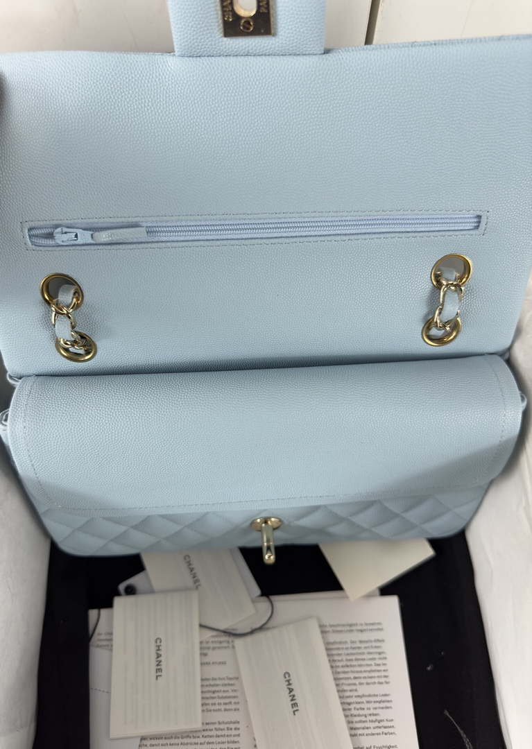 Chanel A01112 Flap Classic 11.12 Handbag Calfskin & Gold-Tone Metal Lake Blue