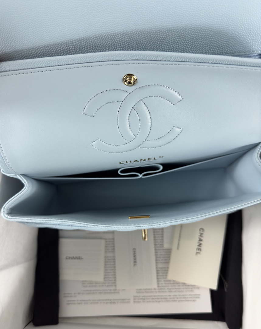 Chanel A01112 Flap Classic 11.12 Handbag Calfskin & Gold-Tone Metal Lake Blue